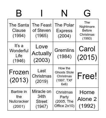 Christmas Movie Bingo!!! Bingo Card