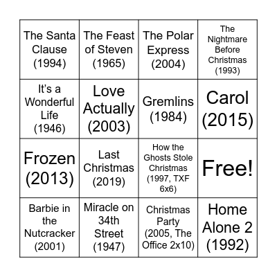 Christmas Movie Bingo!!! Bingo Card