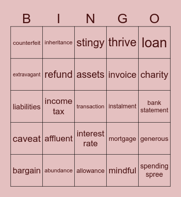 Money Bingo Card