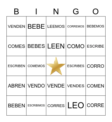 ER & IR verbs Bingo Card