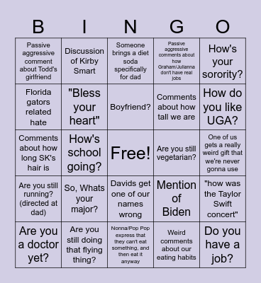 Royston Christmas Bingo Card