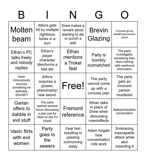 Dark Heresy 2 Bingo Card