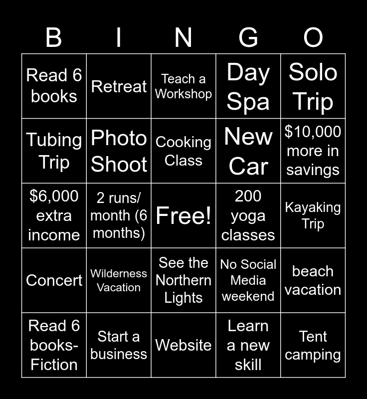 2024 Goals Bingo Card