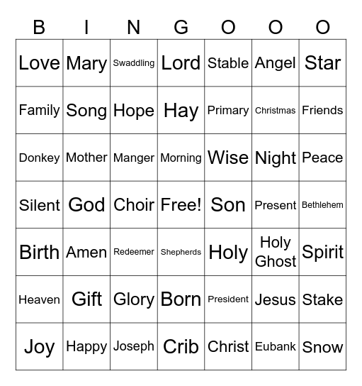 Stake Christmas FIreside Bingo Card
