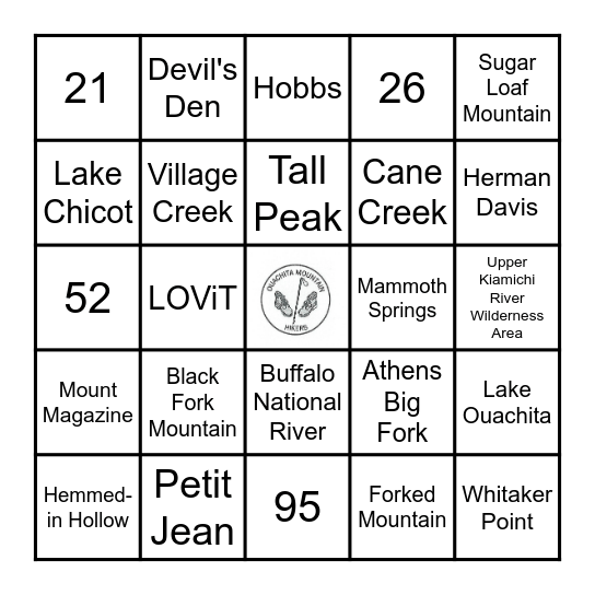 Ouachita Mountain Hikers Bingo Card