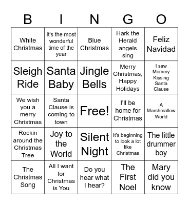 FBB Christmas Song Bingo Card