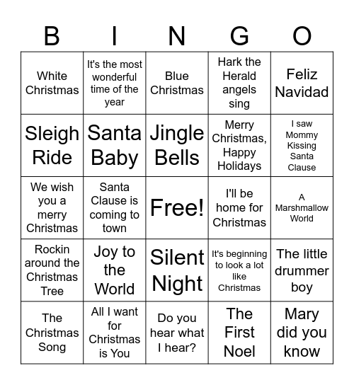 FBB Christmas Song Bingo Card