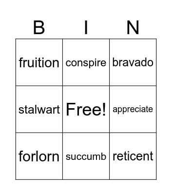 Vocabulary Dec 11-17 Bingo Card