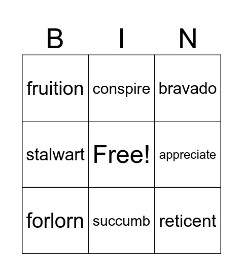 Vocabulary Dec 11-17 Bingo Card
