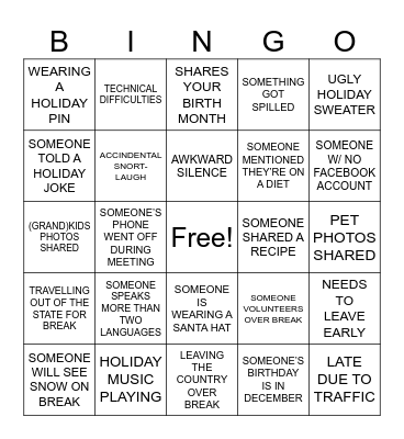 GET-TO-KNOW THE TEAM: HOLIDAY EDITION Bingo Card