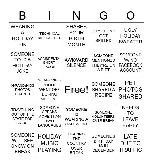 GET-TO-KNOW THE TEAM: HOLIDAY EDITION Bingo Card