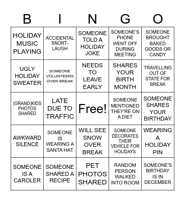GET TO KNOW THE TEAM: HOLIDAY BINGO Card