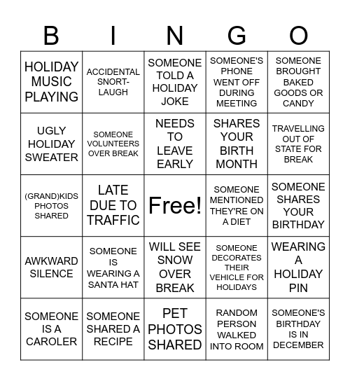 GET TO KNOW THE TEAM: HOLIDAY BINGO Card