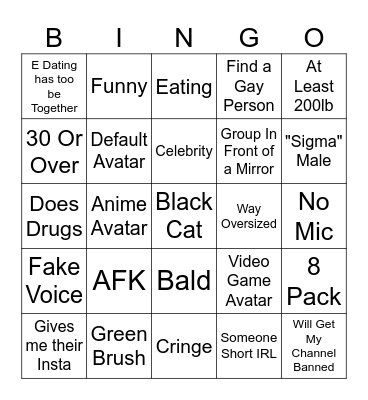 Vr Chat Bingo Card