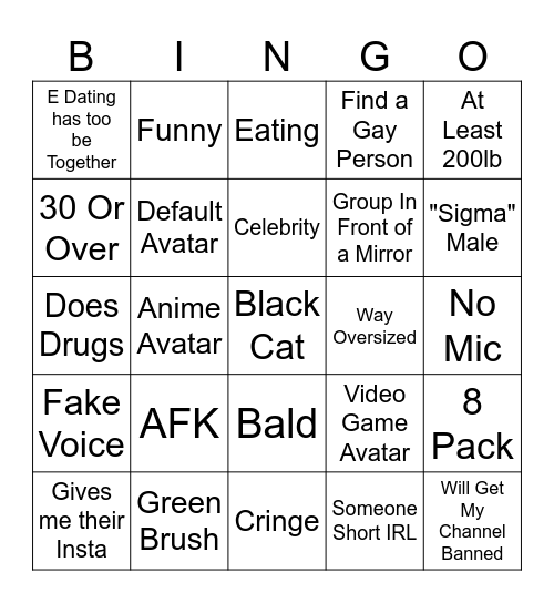 Vr Chat Bingo Card