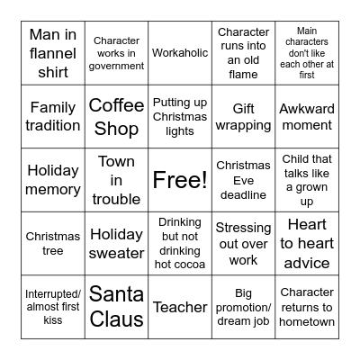Christmas Movie Bingo Card