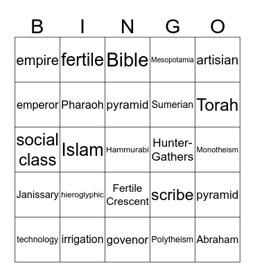 Ancient Civilization - Mesopotamia Bingo Card