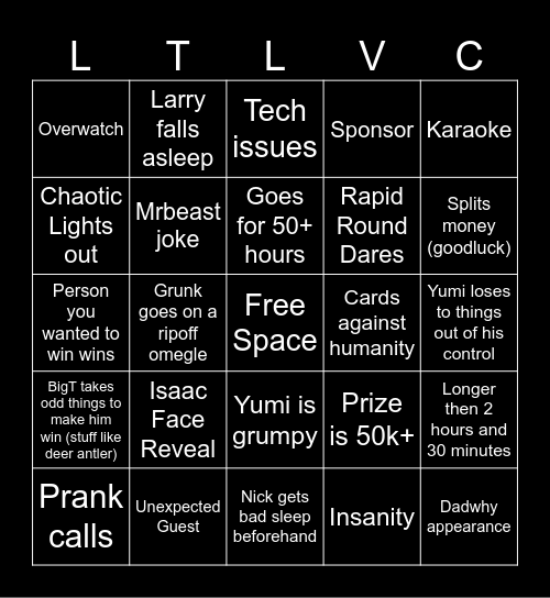 LTLVC4 Bingo Card