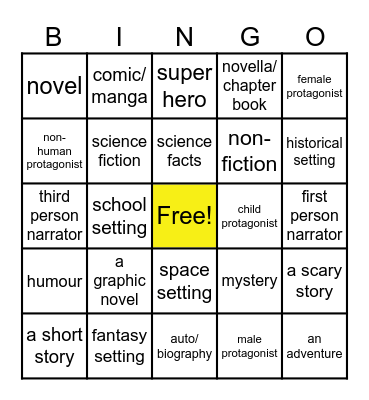 School Holiday Reading Bingo Card