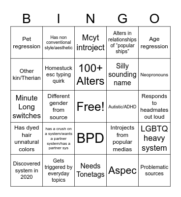 SYSFAKER /j BINGO Card