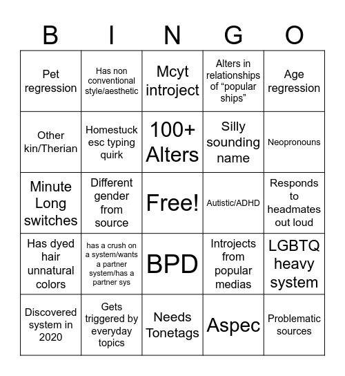 SYSFAKER /j BINGO Card