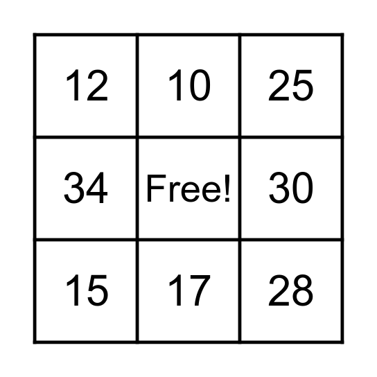 3x3 Bingo Card