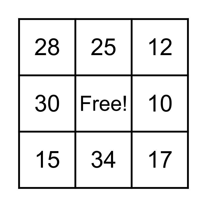 3x3 Bingo Card