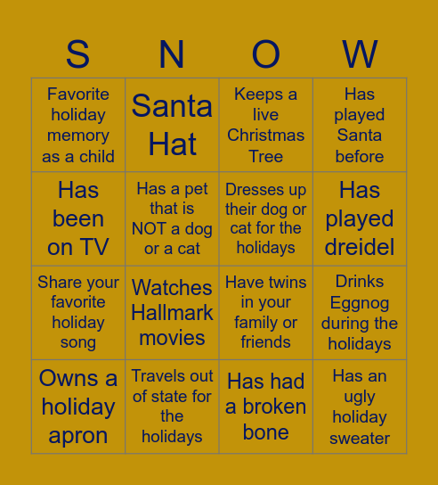 AC Holiday Bingo - Get to Know You Bingo Card