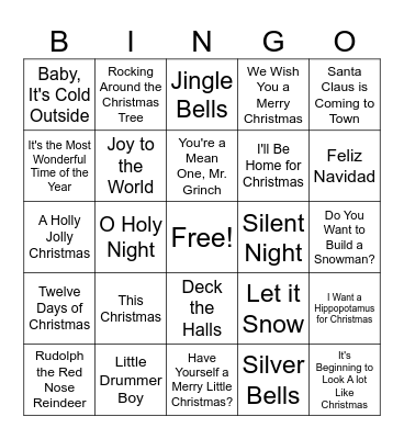 Christmas Music Bingo Card
