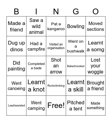 My year at scouts Bingo Card