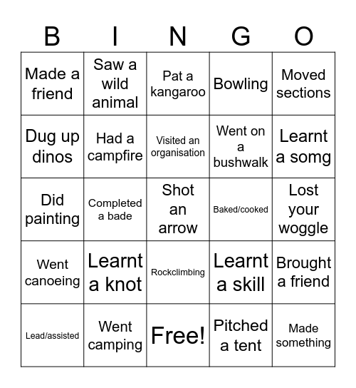 My year at scouts Bingo Card