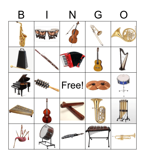 Musical Instrument Bingo Card