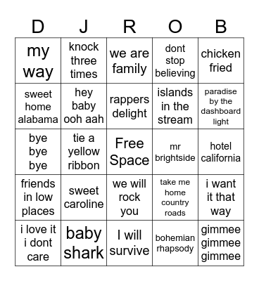 Let's Sing Bingo Card