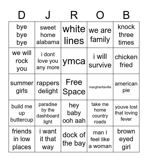Karaoke Bingo Card