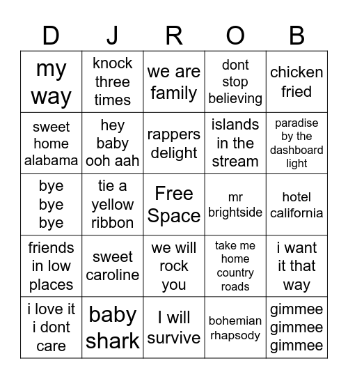 Let's Sing Bingo Card