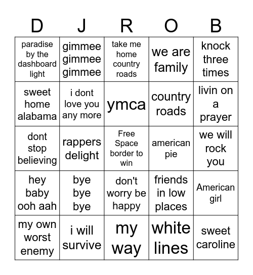 SING A LONGS 26 Bingo Card