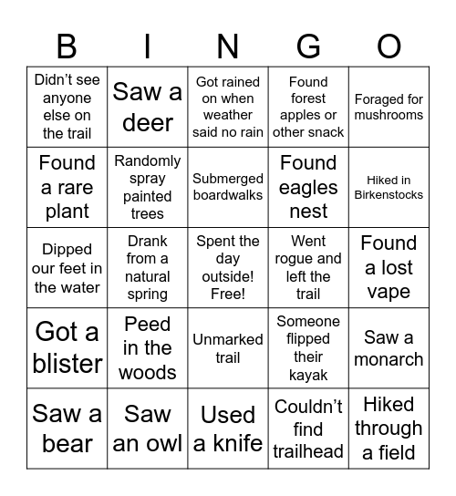 Hiking & Paddling ‘24 Bingo Card