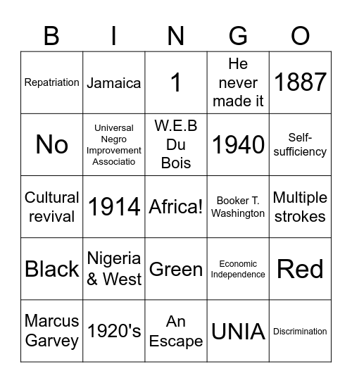 Back To Africa! Bingo Card