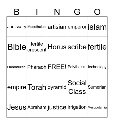 Ancient Civilization - Mesopotamia Bingo Card