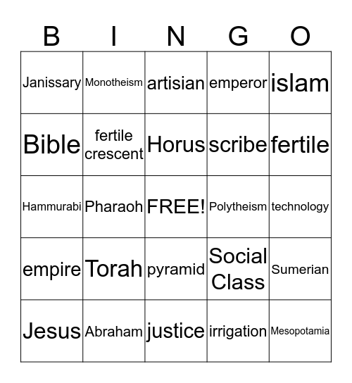 Ancient Civilization - Mesopotamia Bingo Card