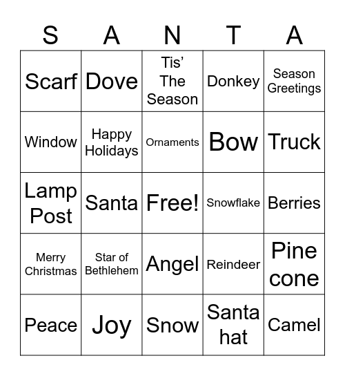 Santa Scavenger Hunt Bingo Card