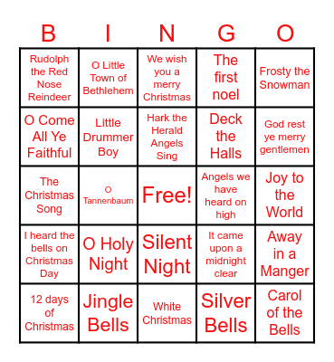 Christmas Carol Bingo Card