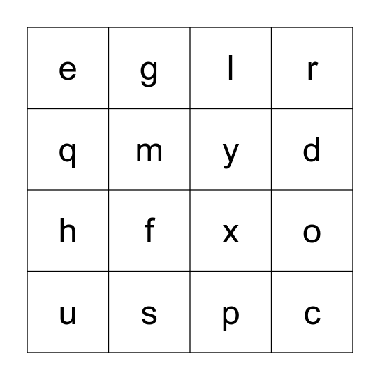 Letter Bingo Card