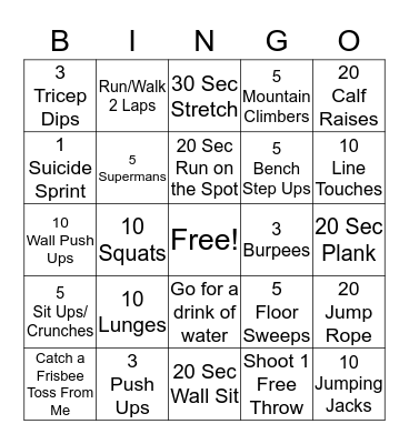 Fitness Bingo Card