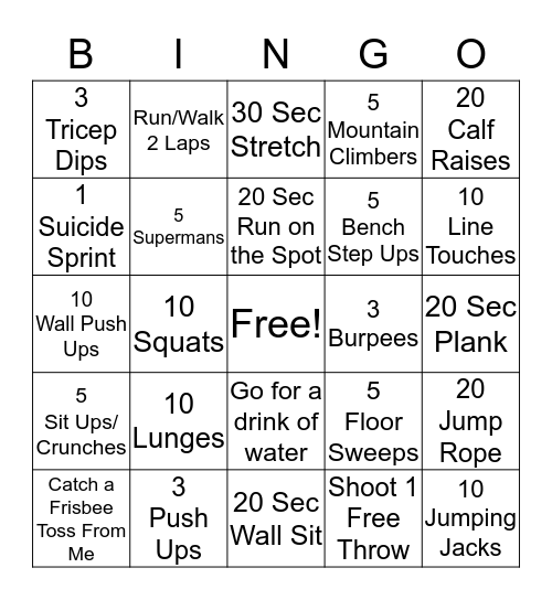 Fitness Bingo Card