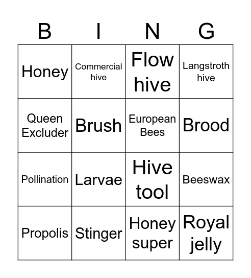 Y8 Bees Bingo Card