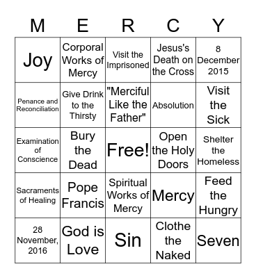 EXTRAORDINARAY YEAR OF MERCY Bingo Card