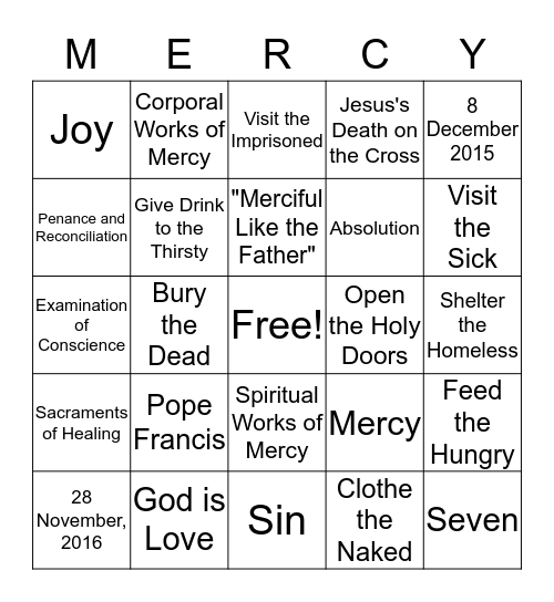 EXTRAORDINARAY YEAR OF MERCY Bingo Card