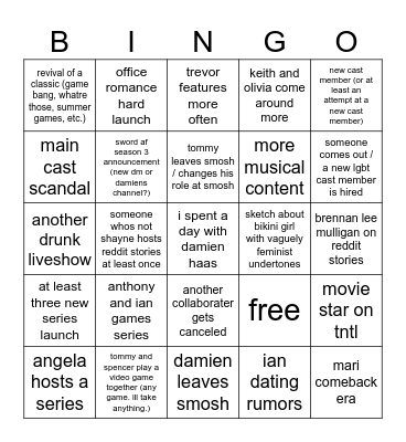smosh 2024 bingo Card