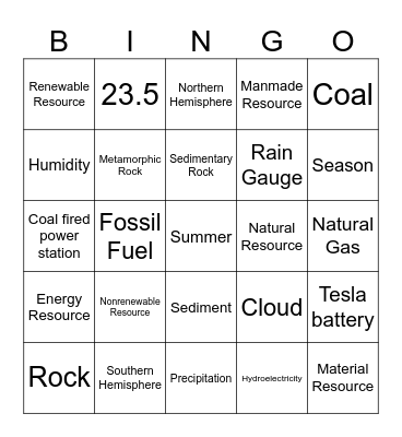 Earth and Space Bingo Card